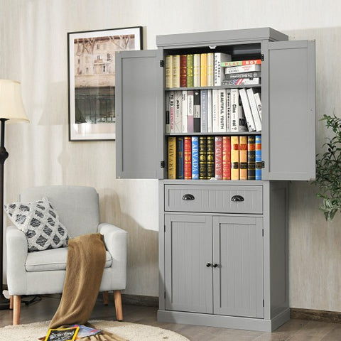 Cupboard Freestanding Kitchen Cabinet w/ Adjustable Shelves-Gray