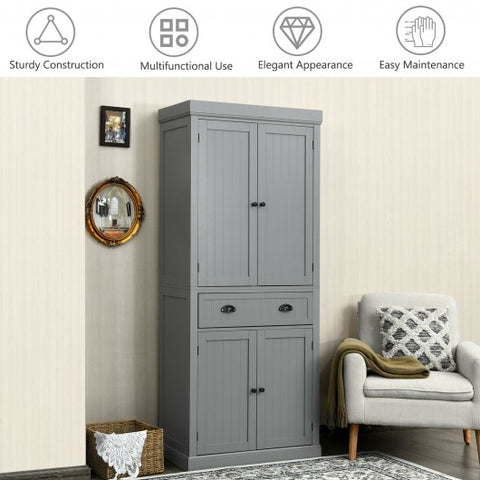 Cupboard Freestanding Kitchen Cabinet w/ Adjustable Shelves-Gray