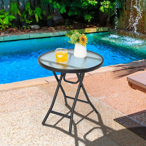 Patio Side Table with Tempered Glass Tabletop