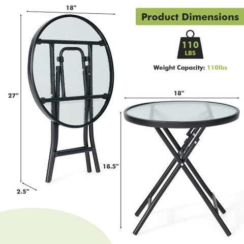 Patio Side Table with Tempered Glass Tabletop