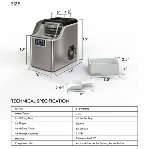 Electric Countertop Ice Maker with Ice Scoop and Basket