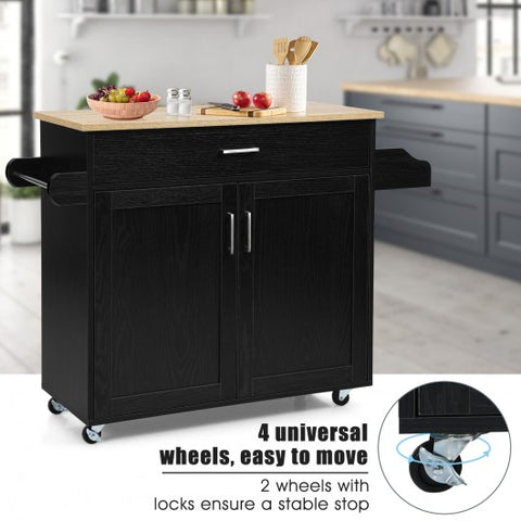 Rolling Kitchen Island Cart with Towel and Spice Rack-Black