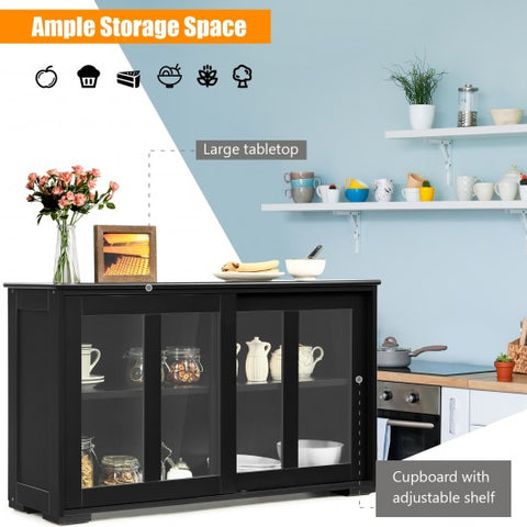 Kitchen Storage Cabinet with Glass Sliding Door