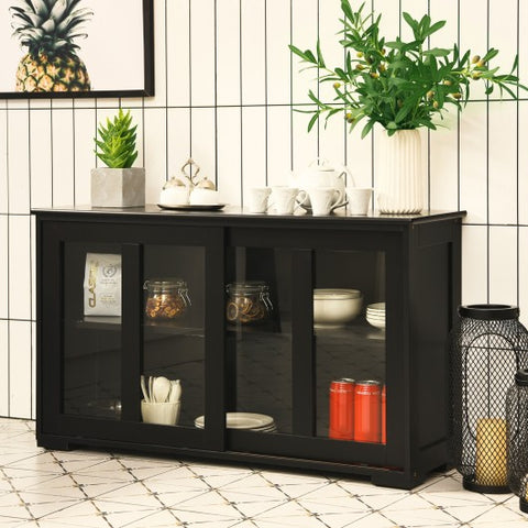 Kitchen Storage Cabinet with Glass Sliding Door