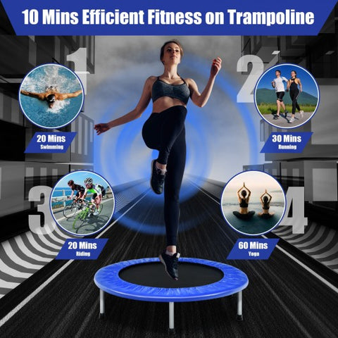 38 Inch Mini Folding Trampoline Portable Leisure Fitness Backboard-Blue