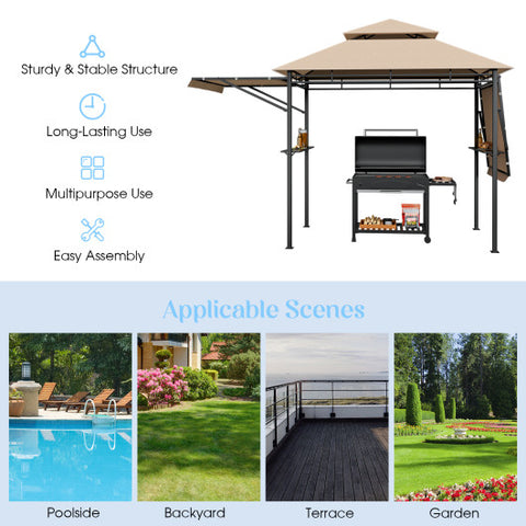 13.5 x 4 Feet Patio BBQ Grill Gazebo Canopy with Dual Side Awnings-Beige