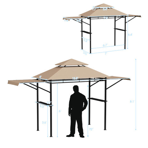 13.5 x 4 Feet Patio BBQ Grill Gazebo Canopy with Dual Side Awnings-Beige