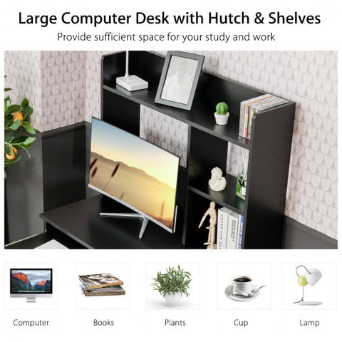 Hutch Storage Shelves Keyboard Tray Organizer Computer Desk