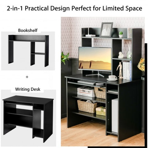 Hutch Storage Shelves Keyboard Tray Organizer Computer Desk