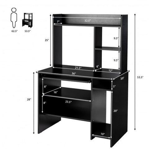 Hutch Storage Shelves Keyboard Tray Organizer Computer Desk