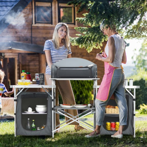 Folding Camping Table with Storage Organizer-Gray