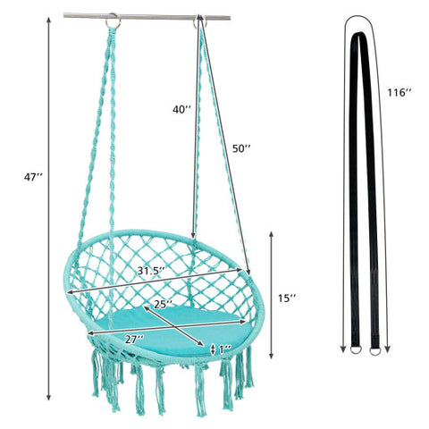 Cushioned Hammock Swing Chair with Hanging Kit-Turquoise