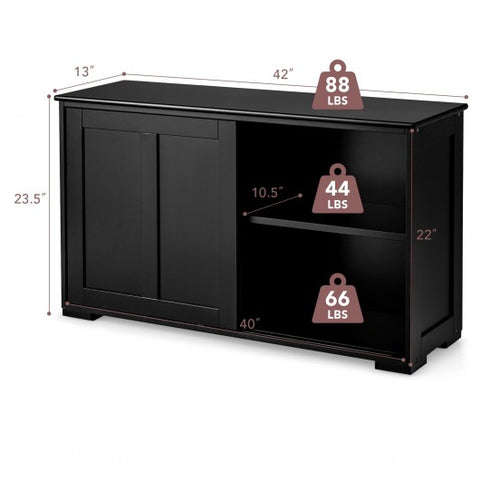 Kitchen Storage Cupboard Cabinet with Sliding Door-Black