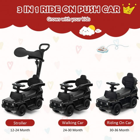 3 In 1 Ride on Push Car Mercedes Benz G350 Stroller Sliding Car with Canopy-Black