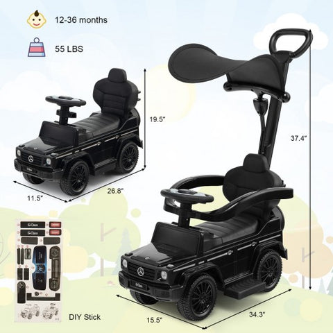 3 In 1 Ride on Push Car Mercedes Benz G350 Stroller Sliding Car with Canopy-Black