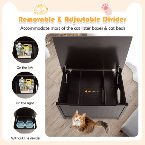 Wooden Cat Litter Box Enclosure with Top Opening Side Table Furniture-Coffee