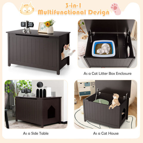 Wooden Cat Litter Box Enclosure with Top Opening Side Table Furniture-Coffee