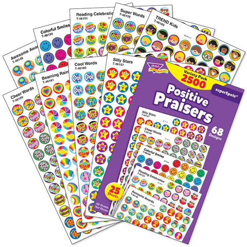 Positive Praisers superSpots® Stickers Variety Pack, 2500 Per Pack, 3 Packs