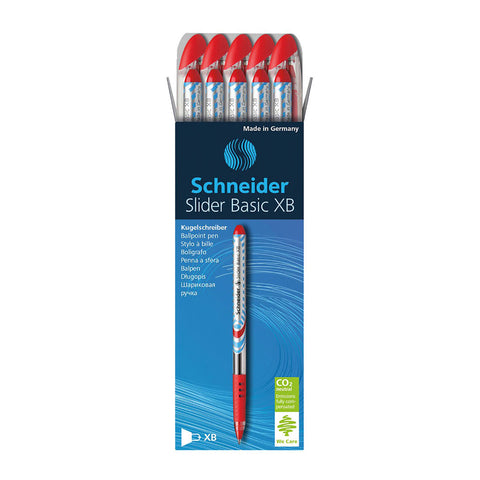 Slider Basic XB Ballpoint Pen Viscoglide Ink, 1.4 mm, Red Ink, Pack of 10