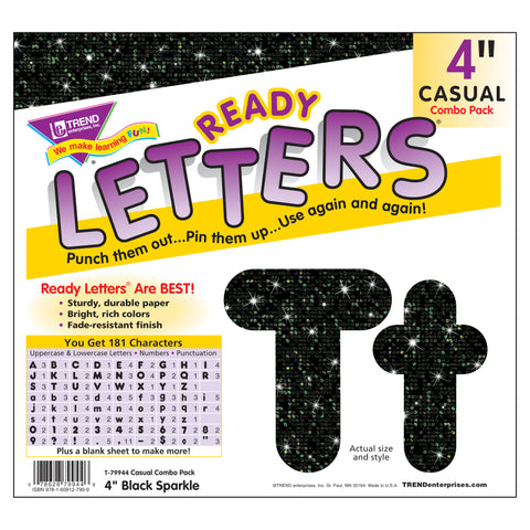 Black Sparkle 4" Casual Combo Ready Letters®, 3 Packs