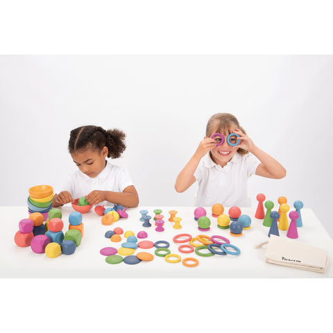 Rainbow Wooden Super Set - Set of 84 - 12 Different Shapes in 7 Colors