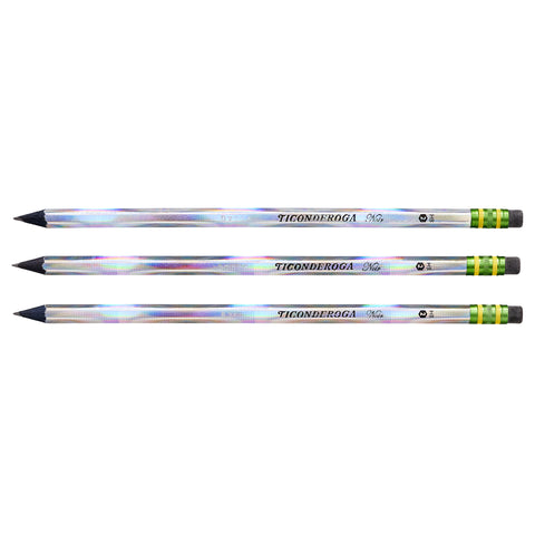 Noir Pencils, Holographic Foil on Black Wood, #2 Soft, Presharpened, 12 Per Pack, 3 Packs