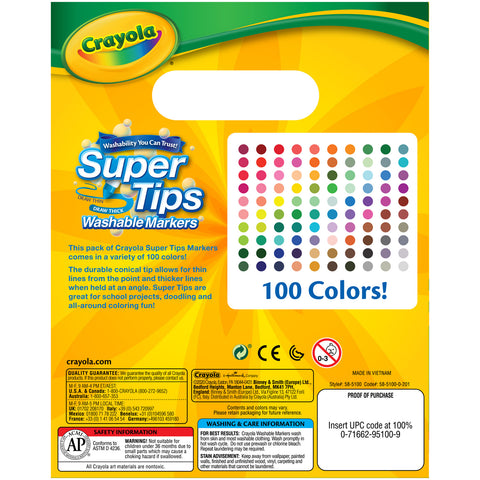 Washable Super Tips Markers, Pack of 100