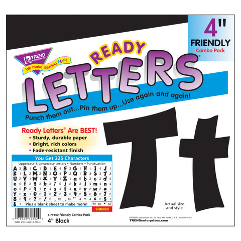 Black 4" Friendly Combo Ready Letters®, 3 Packs