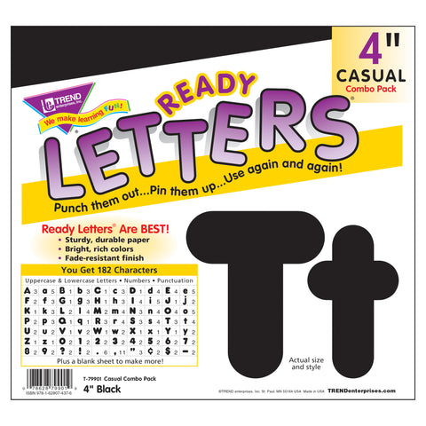 Black 4-Inch Casual Uppercase/Lowercase Combo Pack Ready Letters®, 182 Per Pack, 3 Packs