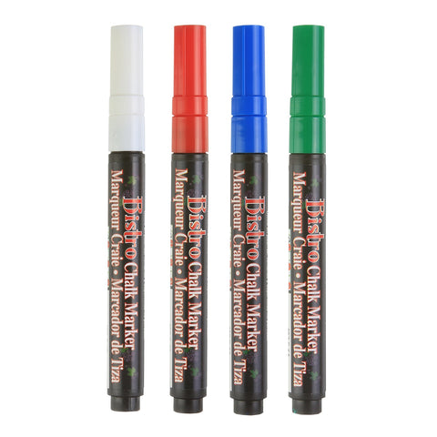 Bistro Chalk Markers, Fine Tip, Red, Green, Blue, White, 4 Per Pack, 2 Packs