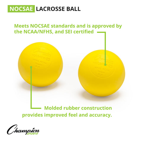 Official Size Lacrosse Balls, Yellow, Pack of 12