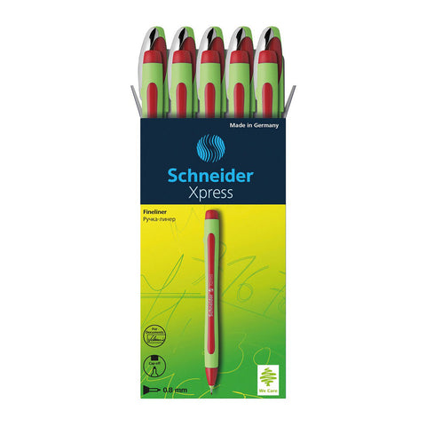 Xpress Fineliner Pen, Fiber Tip, 0.8 mm, Red, Pack of 10