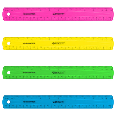 12" Shatterproof Ruler with Anti-Microbial, Assorted Translucent Colors, Pack of 12