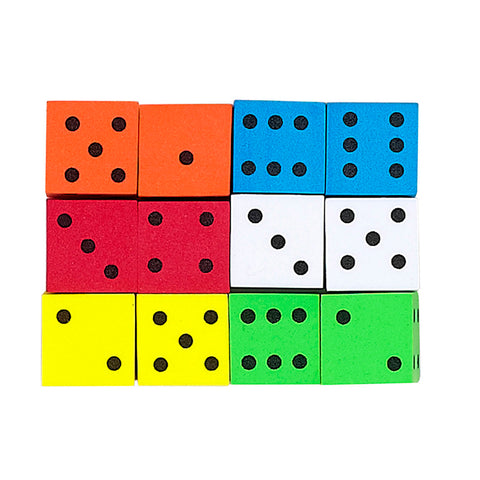 Assorted Color Spot 16mm Foam Dice, 12 Per Pack, 6 Packs