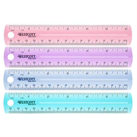 Plastic Ruler, 6 in, Assorted Colors, Pack of 36