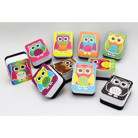 Non-Magnetic Mini Whiteboard Erasers, Color Owls, 10 Per Pack, 3 Packs