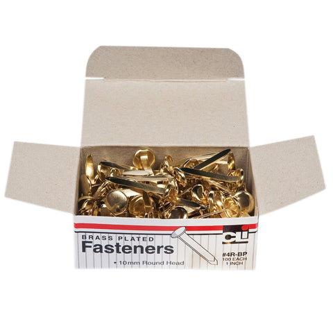 Brass-Plated Paper Fasteners, 1", 100 Per Box, 10 Boxes