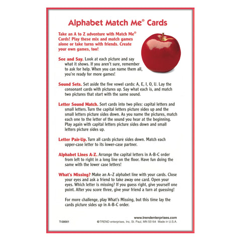 Alphabet Match Me® Cards, 52 Cards Per Set, 6 Sets