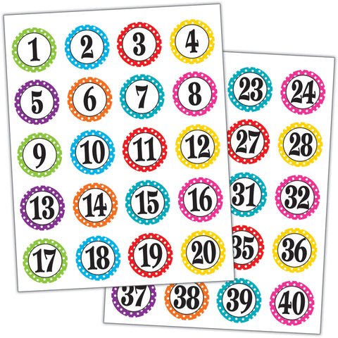 Polka Dots Numbers Stickers, 120 Per Pack, 6 Packs