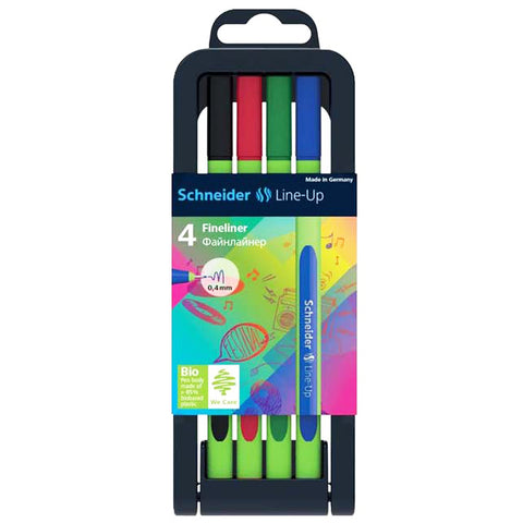 Line-Up Fineliner Pens with Case, 4 Colors, 4 Per Pack, 3 Packs