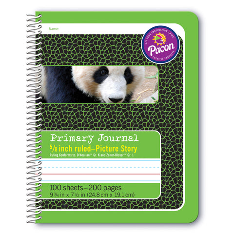 Primary Composition Book, Spiral Bound, D'Nealian/Zaner-Bloser, 5/8" x 5/16" x 5/16" Picture Story Ruled, 9-3/4" x 7-1/2", 100 Sheets, Pack of 6