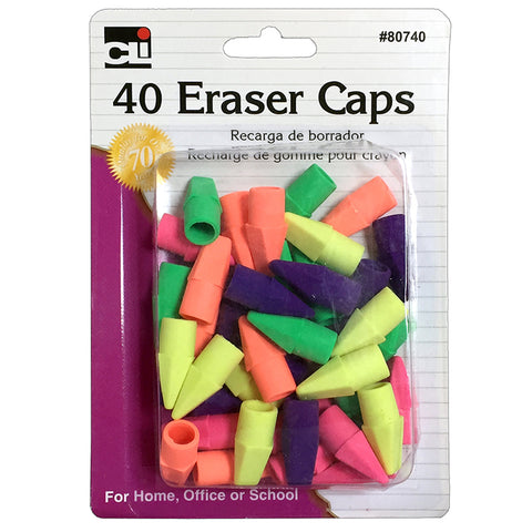 Pencil Eraser Caps, Assorted Colors, 40 Per Pack, 24 Packs