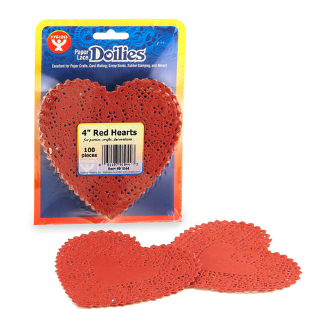 Heart Doilies, Red, 4", 100 Per Pack, 3 Packs