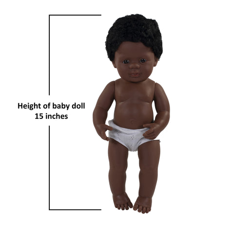 Anatomically Correct 15" Baby Doll, African-American Boy