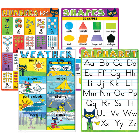 Pete the Cat Early Learning Small Poster Pack, 11" x 15-3/4", Pack of 12