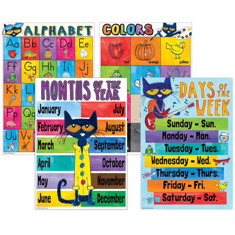 Pete the Cat Early Learning Small Poster Pack, 11" x 15-3/4", Pack of 12