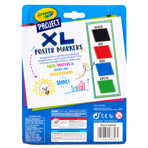 Project XL Poster Markers, Classic, 4 Per Pack, 3 Packs