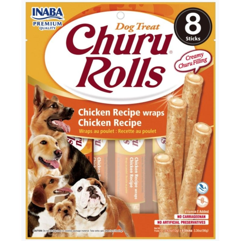 Inaba Churu Rolls Dog Treat Chicken Recipe Wraps Chicken Recipe - 8 Count