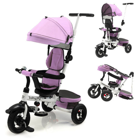 Folding Tricycle Baby Stroller with Reversible Seat and Adjustable Canopy-Pink