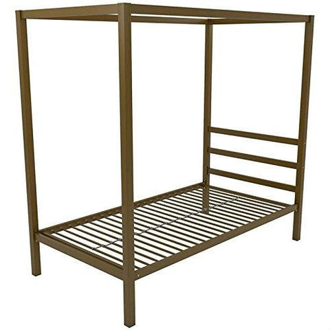 Twin size Modern Steel Canopy Bed Frame in Gold Metal Finish